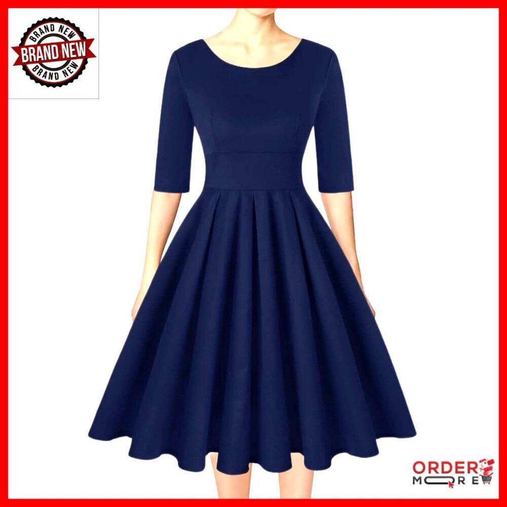 Vintage 1950s Retro Swing Dress 3/4 Sleeve Cocktail Party Attire